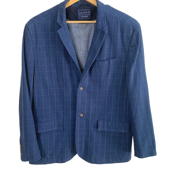 Jachs New York XL Mens Window Pane Plaid Cotton Sport Coat Blazer Lightweight